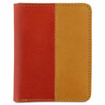 Escuyer orange and mustard slim wallet — vertical colour-block exterior, orange left half, mustard right half
