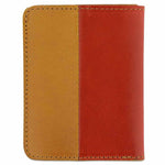Escuyer orange and mustard slim wallet showing vertical colour-block split and slim profile