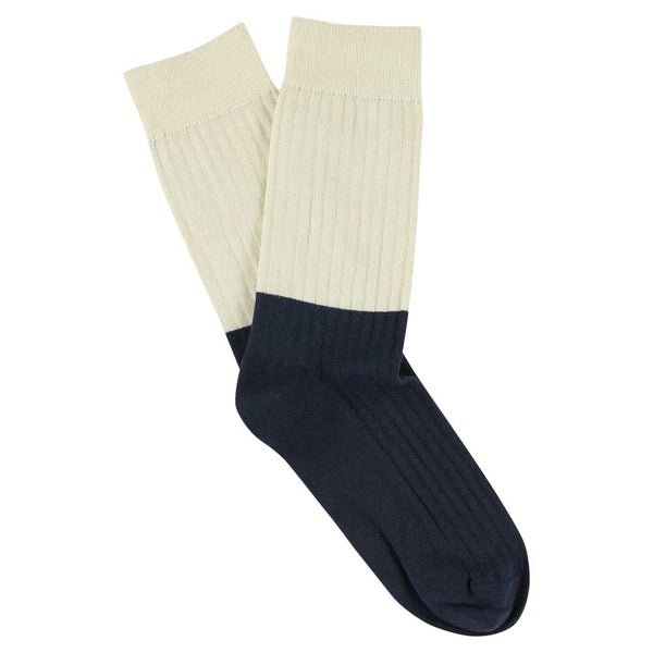 Women Block Socks - Ecru / Navy - Escuyer