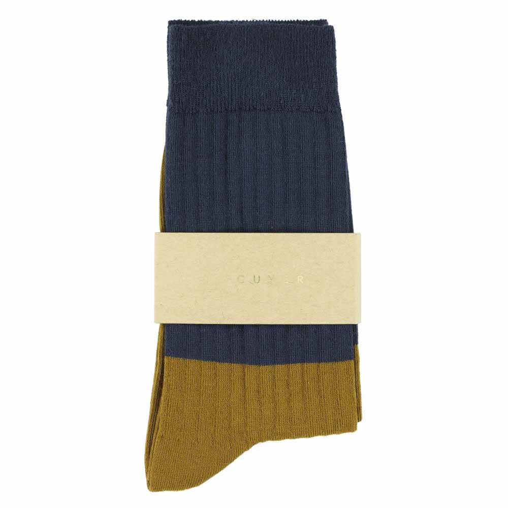 Women Block Socks - Navy / Cumin - Escuyer