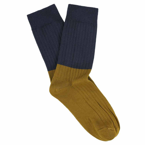Women Block Socks - Navy / Cumin - Escuyer