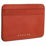 Interior view of Escuyer orange leather cardholder — centre bill section and card pockets