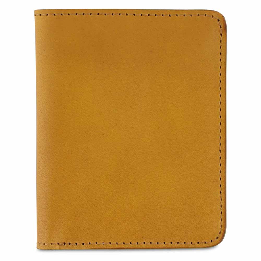 Escuyer mustard slim leather wallet — Italian vegetable tanned leather, front view