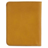 Escuyer mustard slim wallet showing bill sleeve in natural leather interior
