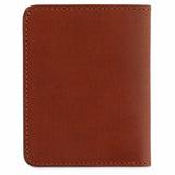Escuyer cognac slim wallet showing bill sleeve in natural leather interior