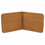 Escuyer khaki and natural billfold wallet open — natural leather interior with 6 card slots and 2 receipt pockets